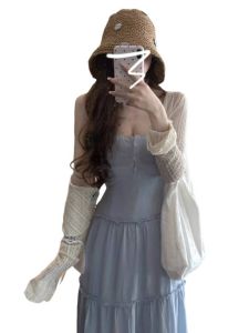 Summer Dopamine Seaside Vacation Style Sling Dress Womens Summer Gentle Sweet Cardigan Long Dress Two-piece Set