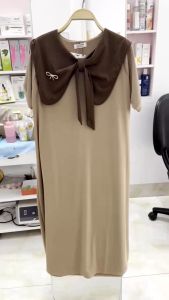 Váy bầu tăm kết hợp cổ bèo trắng xinh xắn-Đầm bầu mùa hè mềm nhẹ