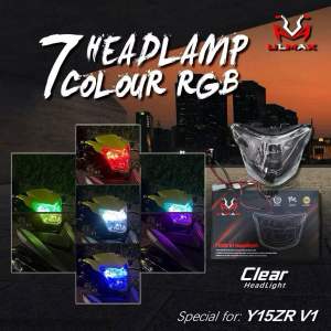 Y15ZR V1 ULMAX LAMPU DEPAN RGB 7 WARNA LAMPU BESAR 7 COLOUR HEADLAMP PURPLE Y15 V1 HEAD LAMP CUSTOM PURPLE CHERRY LED LC MX KING SPIDER 150 GREEN RED BLUE