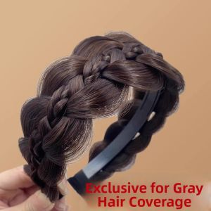 Braided Fishbone Headband High Top Wide Edge Grey Hair Covering Anti-slip