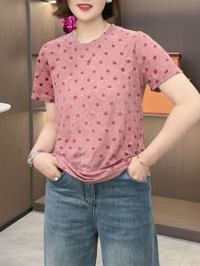 Shalldoer | Summer Fashion Polka Dot Velvet Short Sleeve T-Shirt Womens New 2025 Casual Loose Fit Top Versatile Stylish Summer Wear