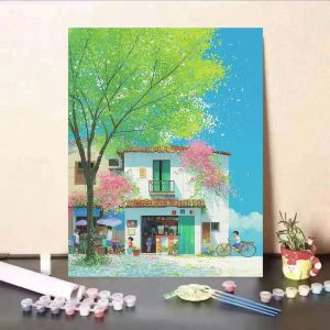 Acrylic Paint By Numbers Simple Town Painting By Numbers on Canvas Coloring By Number for Adults Paint Digital Art