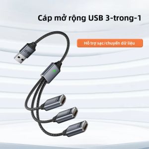 Cáp Sạc Đa Cổng NNBILI 3 Trong 1 USB A/Type C Bộ Chia Hub Mở Rộng Đa Cổng OTG Cho Điện Thoại Dòng Điện Tối Đa 5A Chất Liệu Dây Bện