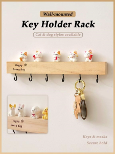 Key Storage Rack Entrance Wall-mounted Solid Wood Non-punching Entry Wall Key Hook Door Creative Decorative Rack