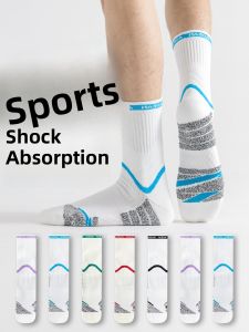 JINGCHI | Mens Sport Socks Summer Thin Long Breathable Sweat Absorbent Anti-Odor Football Basketball Running Cotton Socks Black White