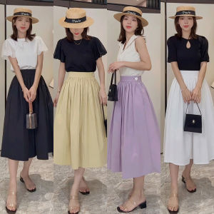 Roman Holiday Purple Flower Bud Skirt High Waist Slimming Long Half-length Gown Elegant Style Commute Cotton Casual Wear