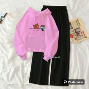 SETELAN/BOBBA BEAR Sweater Hoodie Dan Celana Kulot Wanita Atau Remaja Kekinian Size L-XL-XXL