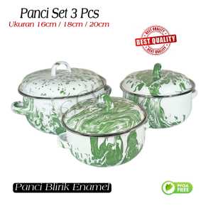 Leoshop888 Panci Deko Ice Enamel Tebal blirik Set Hijau Terdiri 3 Panci Dan 3 Tutup Dengan Ukuran 16/18/20cm Panci Blirik Jadul