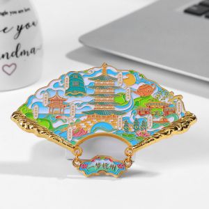 Hangzhou AR Metal Fridge Magnet Travel Souvenir Building Pattern Creative Cultural Gift Fridge Sticker Tourist Memorabilia