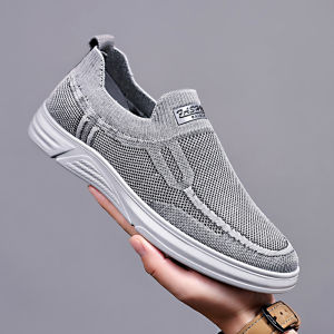 Mens Fall Breathable Anti-Odor Mesh Thin Eyelets Slip-On Soft Bottom Casual Sports Flat Shoes Comfortable round Toe Rubber Sole