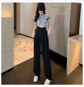 Kiddy Crew ฤดูร้อนใหม่ผู้หญิงกางเกงขากว้างสูง ผู้หญิงป่าหลวมตรงกางเกงลำลอง กางเกงซับ