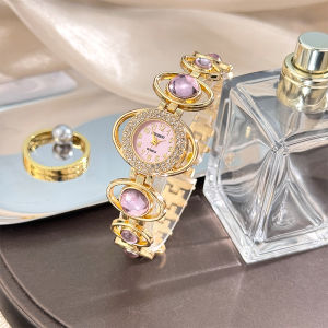 นาฬิกาผู้หญิงเพชรสุดหรูแสงดวงจันทร์หน้าปัดขนาดเล็กนาฬิกาควอตซ์สำหรับคุณภาพสูงกันน้ำสำหรับผู้หญิง