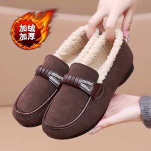 Giày Lười Cotton Lót Lông Cừu Mùa Đông Chống Trượt Đế Mềm Ấm Áp Cho Bà Mẹ Giày Đế Bằng Thường Ngày Giày Đế Bằng Đế Bằng Giày Đế Bằng