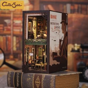CUTEBEE Book Nook 3D ปริศนา Miniature บ้านตุ๊กตาชุด Touch Light ฝุ่น DIY ชั้นวางหนังสือใส่ของขวัญ Rose นักสืบ Agency