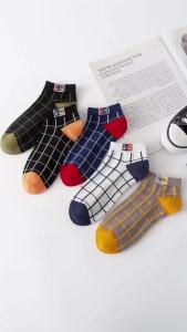 Dreamlikelin 5 Pairs Men’s Spring & Summer Socks Plaid Fashion Casual Short Comfortable Ankle Socks for Men