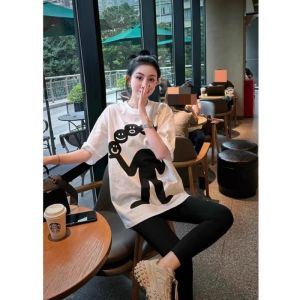 SUSHOUWANGE | Printed White Womens T-Shirt Short Sleeve Mid Length