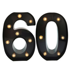 2Pcs 21cm 30th 40th 50th 60 Black Number LED String Night Light Sign Lamp Happy Adult Birthday Anniversary Home Party Decoration