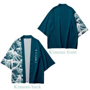 Japanese Kimono Cardigan Wave Pattern Yukata Haori Men Women Streetwear Retro Kimono Traditional Cosplay Costume Loose Outwear