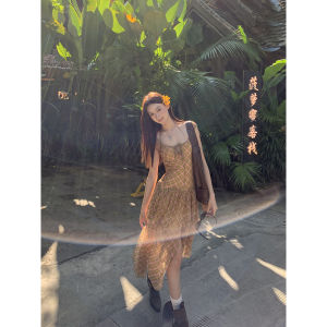 Summer French Style Strap Maxi Dress for Beach Vacation Gingham