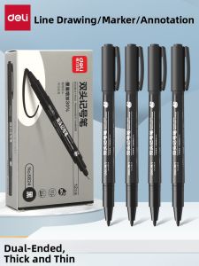 deli | Black Oil-based Marker Pen Water-resistant Oil-resistant Non-fading Outline Pen for Art and School Drawing Quick-drying Non-fading Construction Line Marking