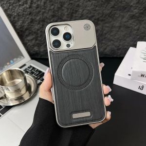 เคสโลหะอัลลอยด์ไร้ขอบ บางเฉียบ สำหรับ iPhone 17 16 15 14 Plus 13 12 Pro Max เคส Magsafe กันกระแทก ลายไม้ หนัง