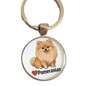 1pc Cute Pomeranian Puppy Keychain Adorable Fur Pet Dog Round Keyring Sweet Gift for Dog Lovers Mom Daughter Bestie Girlfriend