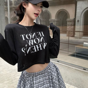 Áo Thun Nữ Tay Dài in Chữ Chống Nắng Cạp Cao Dáng Rộng Mùa Hè Mới Mỏng Thoáng Khí Thoải Mái Chất Liệu Cotton Pha Trộn