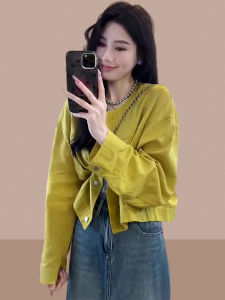 เสื้อเชิ้ตผ้าลินินกันแดดสำหรับผู้หญิง ฤดูร้อน 2025 ทรงหลวม แขนยาว ปกโปโล สีพื้น เสื้อเชิ้ตแขนสั้นแบบลำลอง