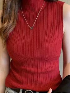 Áo Ba Lỗ Dệt Kim Ngắn Không Tay Ôm Vừa Vặn Mùa Xuân Thu Áo Ba Lỗ Cổ Cao Ngắn Ngọt Ngào Cay Nồng Áo Lót Bên Trong