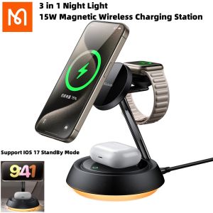 (For Apple iPhone AirPods iWatch)Mcdodo 3 in 1 Night Light 15W Wireless Charging Station 15W/ 10W/ 7.5W/ 5W Support IOS 17 StandBy Mode For iPhone 11 12 13 iPhone 14 Pro max AirPods Apple Watch