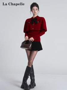 La Chapelle | Red Bow Cape Knitwear Female Two Piece Set