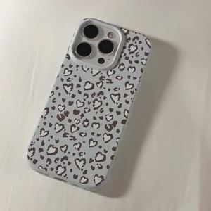 เคสโทรศัพท์ลายเสือดาวสีน้ำเงินวินเทจหัวใจ สำหรับ iPhone 17 Pro Max 16 15 14 13 12 Pro Max เรียบง่ายกันกระแทกป้องกัน