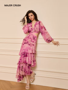 Elegant Floral Lace-Up Dress