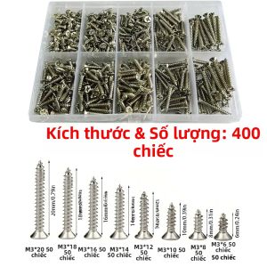 Bộ 400 Ốc Vít Tự Khoan Bằng Thép Không Gỉ M3 Ốc Vít Khóa Gỗ Dùng Cho Bảo Trì Nhà Cửa Lắp Đặt Kim Loại Và Gỗ