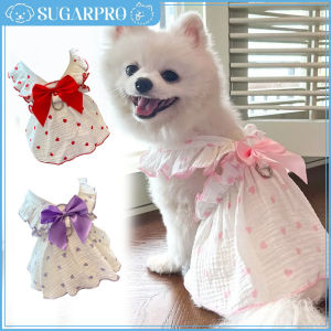 Fashion Cute Printed Summer Dog Princess Dress Bow Heart Thin Puppy Clothing Cotton Kitten Pet Skirt for Small Dogs