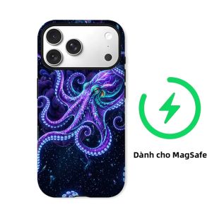 Ốp Điện Thoại Hình Bạch Tuộc Vũ Trụ Màu Tím Neon Cho iPhone Hai Lớp Chống Sốc Chống Xước Chất Liệu TPU Mềm Tương Thích Với Nhiều Mẫu Máy