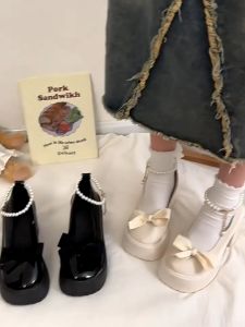 Giày Mary Jane đế dày Nhật Bản nơ ngọc trai giày da nhỏ kiểu Pháp giày nữ mới thời trang