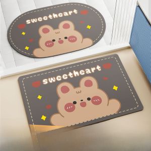 Bathroom Mat Entrance Door Mat Absorbent Non-Slip Floor Rug for Home Bathroom Toilet Nordic Style Cartoon Design
