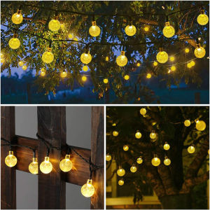 Solar String Christmas Lights Outdoor Waterproof Patio Lights with 20 30 50 LED Crystal Globe Hanging Light for Backyard Porch Balcony Party Decor WeddingPartyCamping