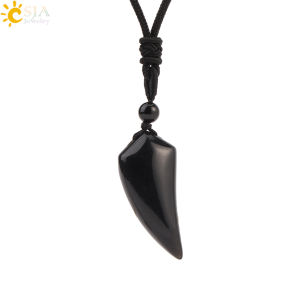 Natural Stone Wolf Tooth Pendant Necklace for Man Black Obsidian Amethyst Tiger Eye Clear Crystal Pendants Jewelry Women H247