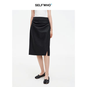 Wool Blend Asymmetric Pleated Summer Straight Midi Skirt