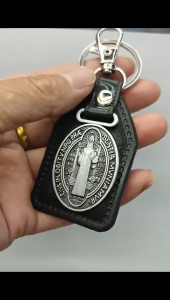 Religious Metal Keychain St. Benedict Cross Leather Keychain Christian Catholic Creative Small Gift
