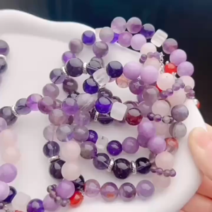 SG Local Ultimate Nine Violet Flame Multi-Gemstone Bracelet - Natural Amethyst & Citrine Crystal for Luck Wealth & Protection -