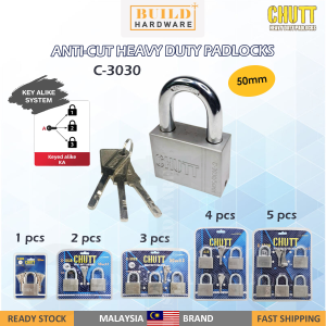 CHUTT 50mm Stainless Steel Heavy Duty Padlock Set Master Key ANTI-CUT C-3030 Gembok Anti Potong 套装防剪吊锁