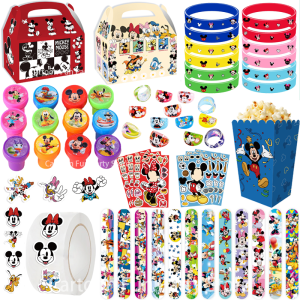 Mickey Mouse Party ของขวัญอุปกรณ์ Minnie Slap สร้อยข้อมือแสตมป์สติกเกอร์กล่องขนมถุงกระดาษของขวัญกระเป๋าแหวนเด็กวันเกิด Party