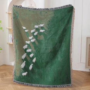130x160cm Tassel Blanket Jacquard Tapestry Outdoor Camping Blanket Anti-Cat Scratch Full Cover Sofa Throw Blanket Nap Cover Blanket