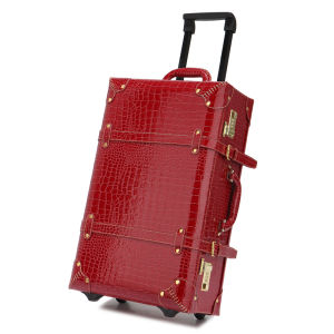 Retro Red Luggage Right Angle Trolley Case Female Travel Wedding Dowry Bride Red Suitcase Wedding Box Mother and Child Box