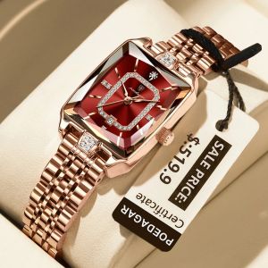 【With Watch Box】POEDAGAR Fashion Women Watches Luxury Elegant Watch For Woman Date Waterproof Rectangle Ladies Watch Stainless Steel Quartz Women Watches Female 785G