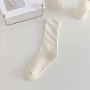 1 Pairs Solid Color Fashion Classic Socks Beige White Black Middle Tube Long Casual Womens Cotton Socks Women Men Elastic Socks