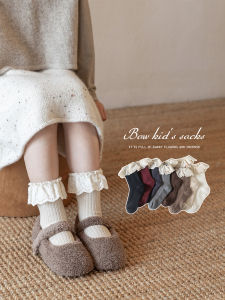 Girls Woolen Thick Warm Mid-calf Socks Princess Baby Girl Lace Edged Autumn Winter Childrens Cotton Polyester Fiber Socks